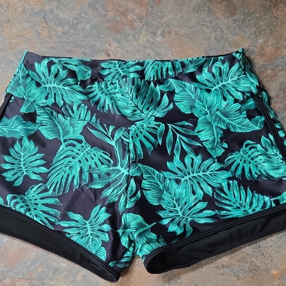Tropical Leaf Print Bikini Bottoms Boy Short